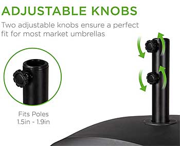 Adjustable Knobs on Mobile Umbrella Base Makes a Sturdy and Snug Fit