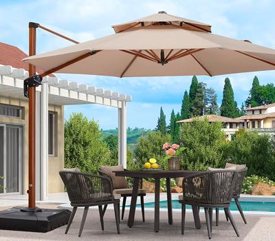 Cantilever Umbrella Over Patio Table in Backyard