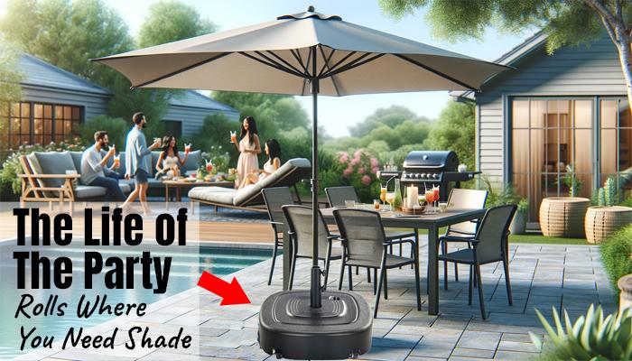 Patio Umbrella with Mobile Base in Backyard