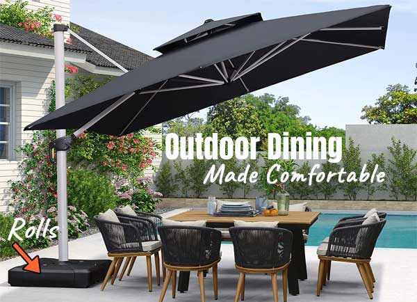 Mobile Cantilever Sunshade Covers Outdoor Dining Table and Chairs