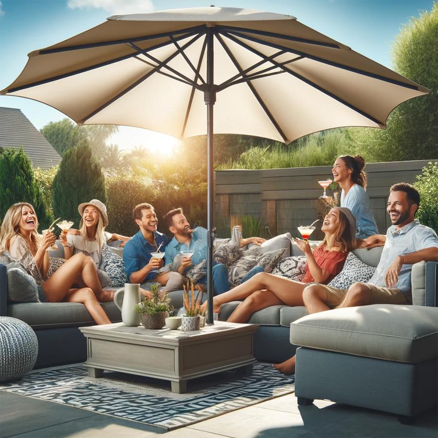 People Outdoors Underneath Patio Umbrella