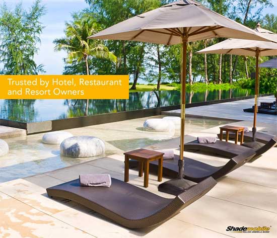 Shademobile Rolling Umbrella Stands in Commercial Resort