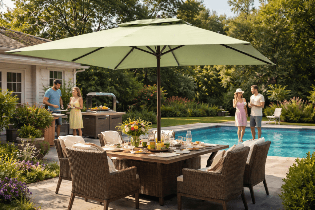 Square Patio Umbrella Over Table