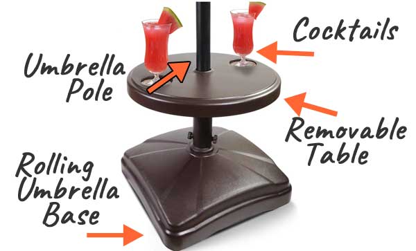 Umbrella Stand Side Table with Wheels