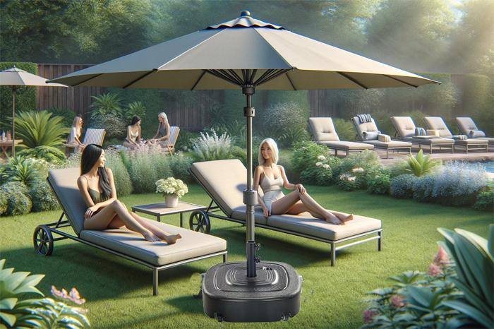 Backyard Umbrella with Heavy Base on Grass